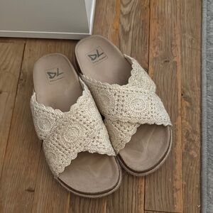 Dirty Laundry Cream Crochet Slide Sandals